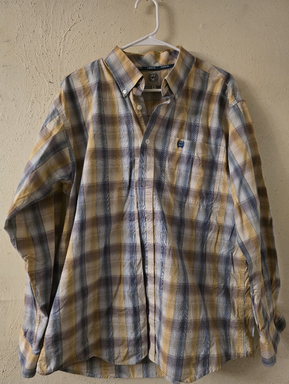 Cinch Men's Yellow and Blue Plaid Button-Down Shirt
